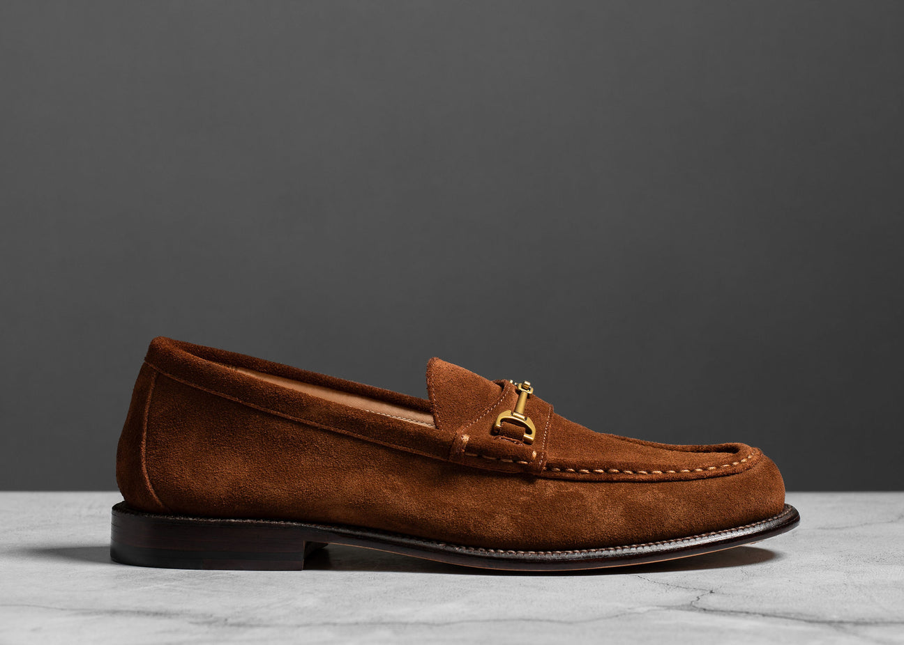 HORSEBIT LOAFER IN UMBER BROWN SUEDE WITH GOLD HARDWARE main image 1