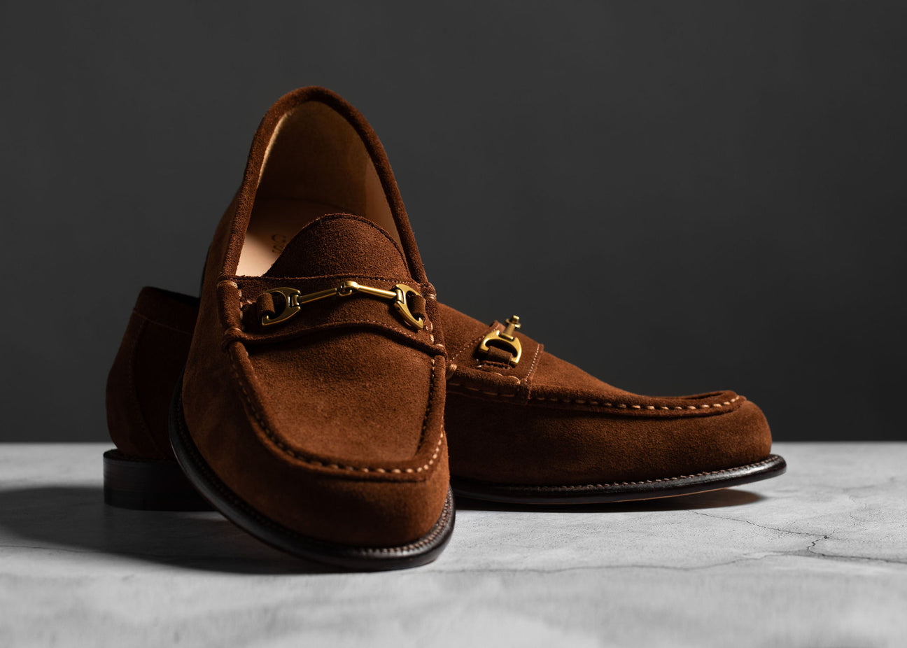 HORSEBIT LOAFER IN UMBER BROWN SUEDE WITH GOLD HARDWARE main image 0